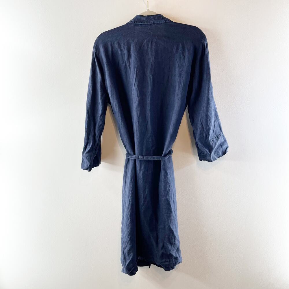 J. McLaughlin Linen Belted Midi Shirt Dress Navy Blue Large - Picture 4 of 5